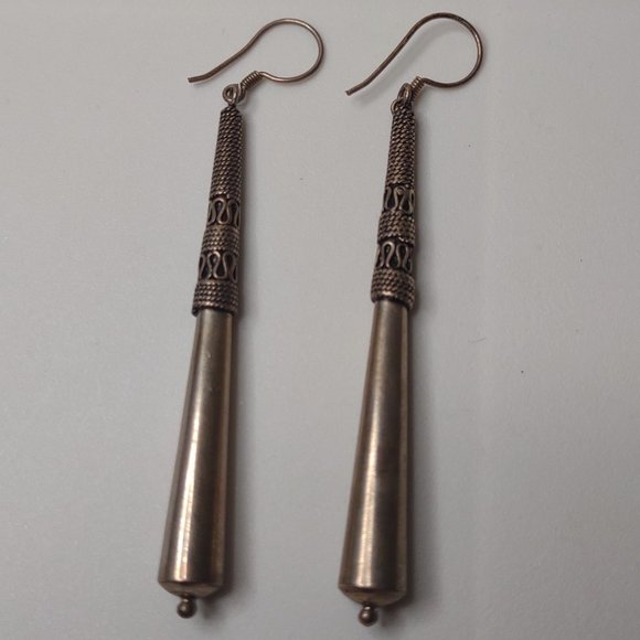 Vintage Long Metal Decorative Earrings - Picture 1 of 13